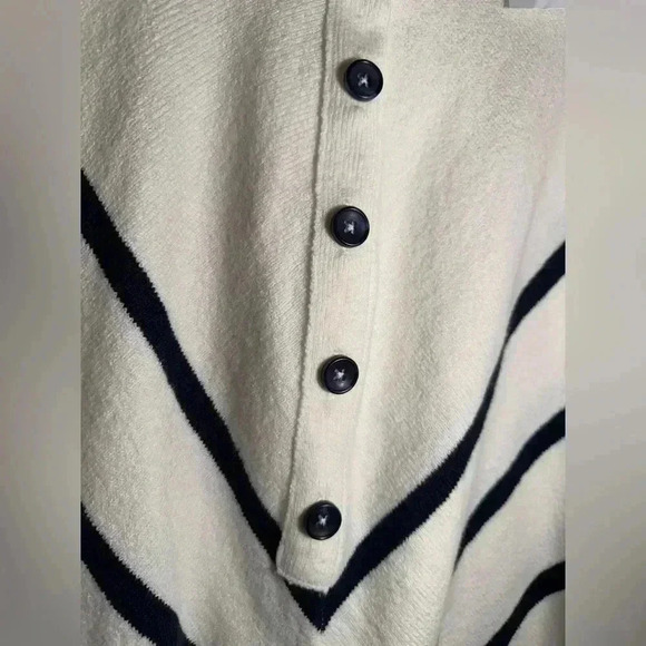 J Jill Nautical Sweater Shall Cape White Navy Striped Button Down Poncho Size OS - Picture 4 of 9